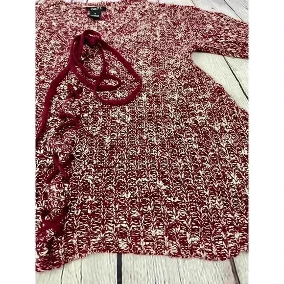 Rue 21 Red Pullover Sweater Small Knit Long Sleeve Ties Women's - Picture 8 of 14